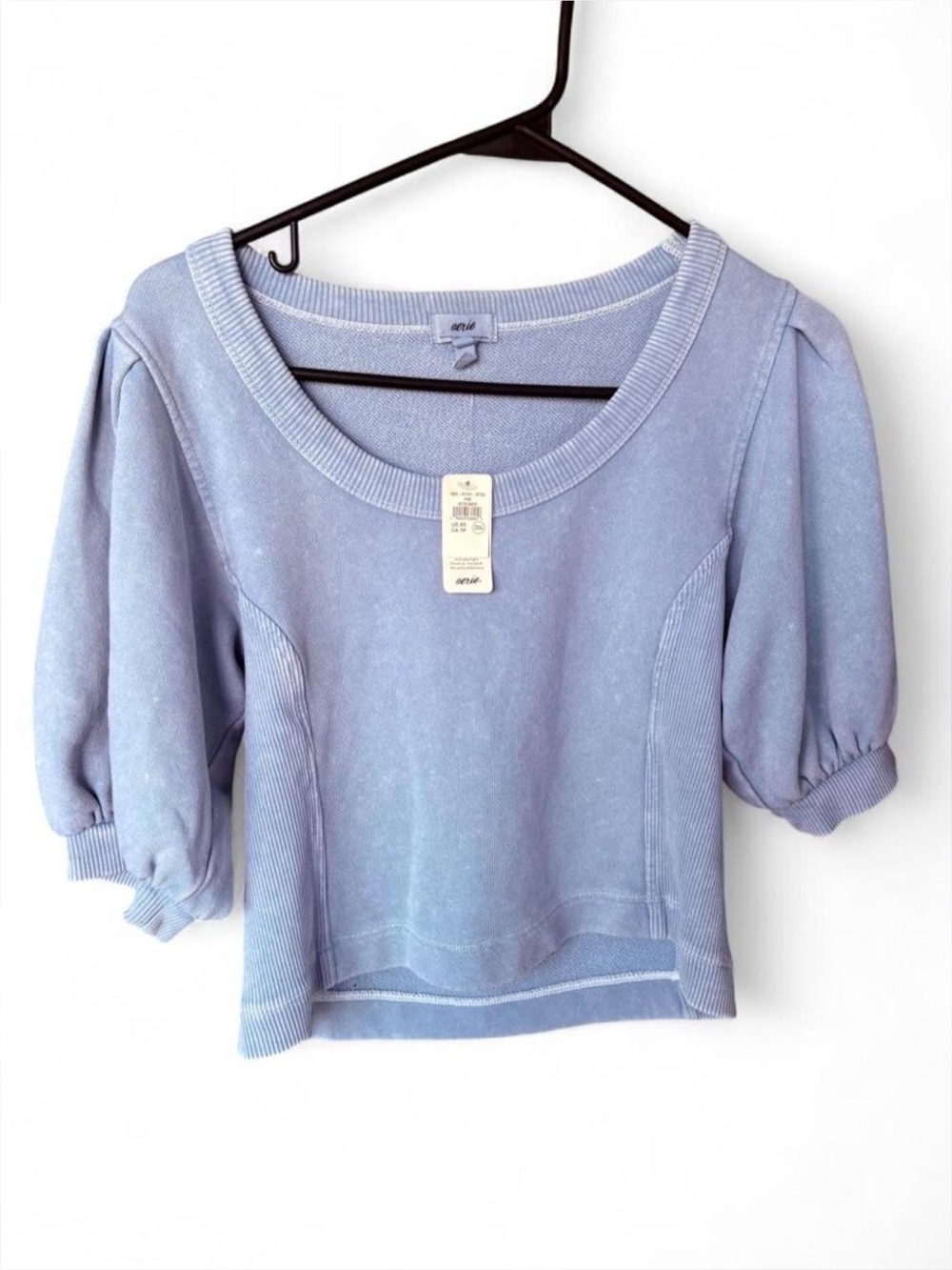 aerie Blue Puff-Sleeve Scoop-Neck Sweatshirt